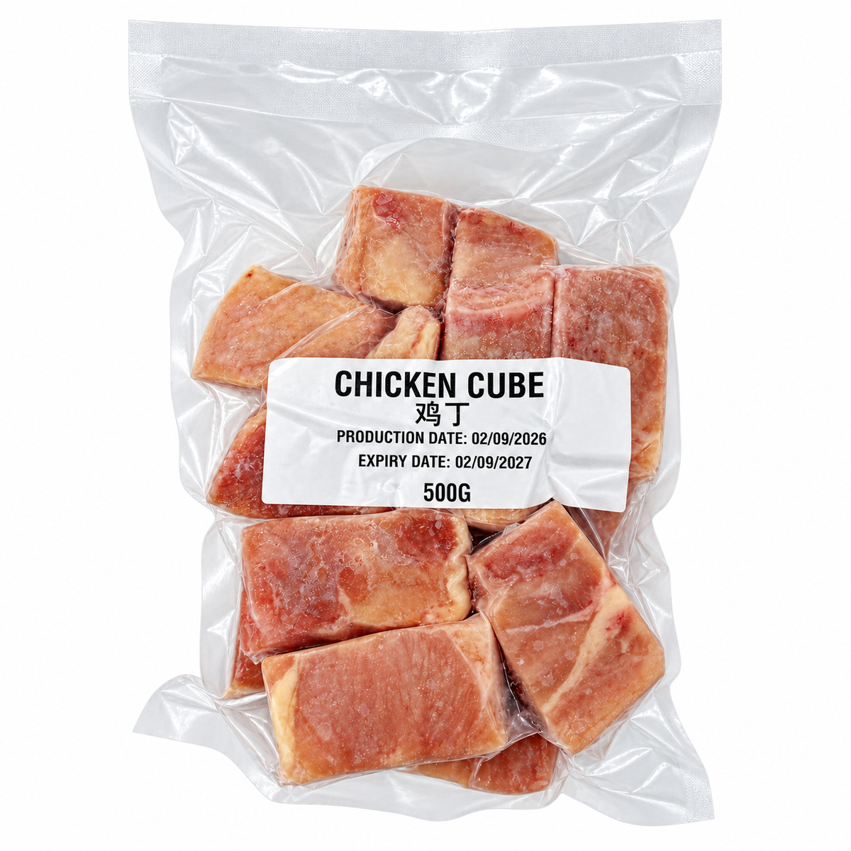 Frozen Chicken Cube (500g +/-) — product packaging on white
