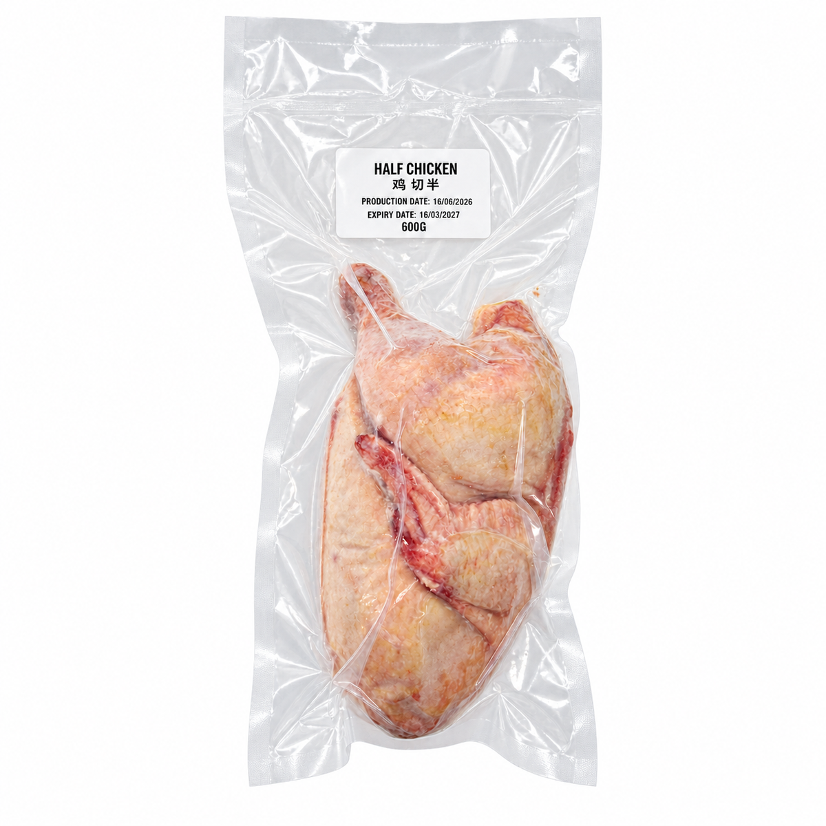 Frozen Half Chicken (600g +/-) — product packaging on white