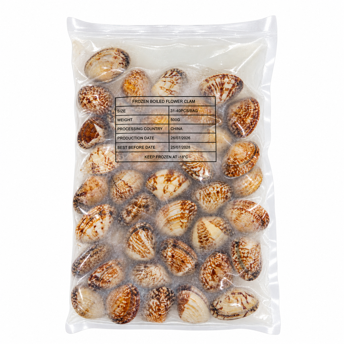 Frozen Flower Clam Lala Seafood (500g +/-) — product packaging on white