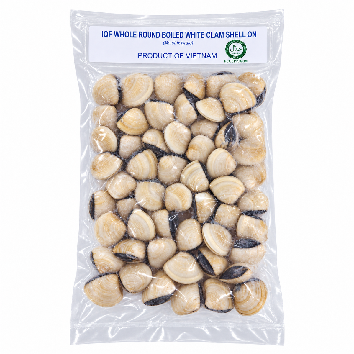 Frozen White Clam (1kg +/-) — product packaging on white