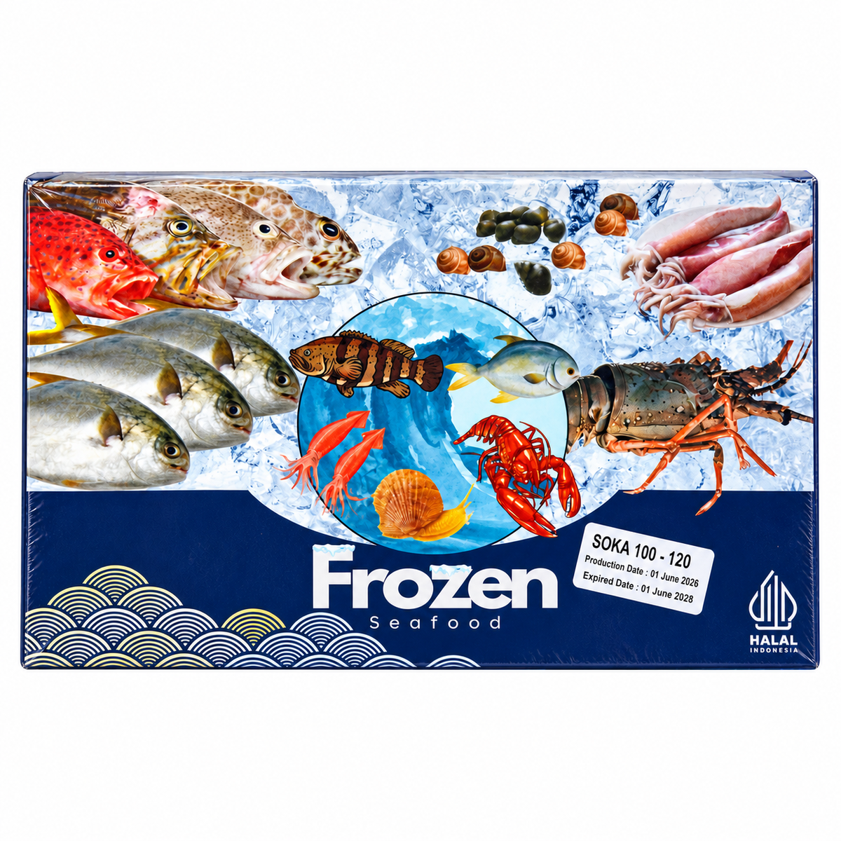 Frozen Soft Shell Crab (1kg +/-) 5 - 6 pcs — product packaging on white