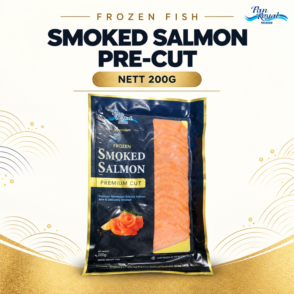 Frozen Smoked Salmon Pre Cut (Nett 200g)
