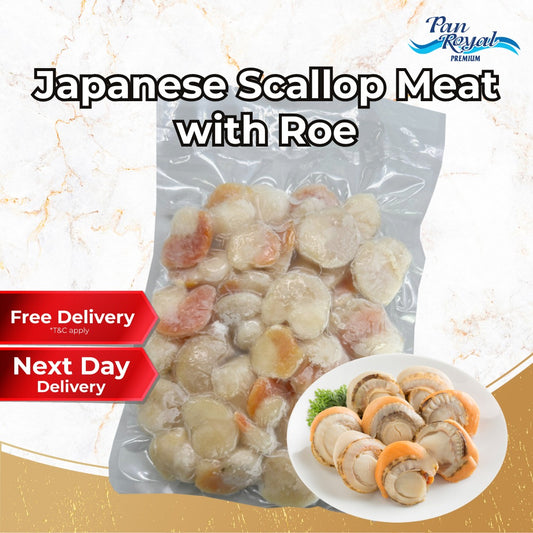 Frozen Japanese Scallop Meat with Roe 60/80 (500g +/-) - Pan Ocean Singapore