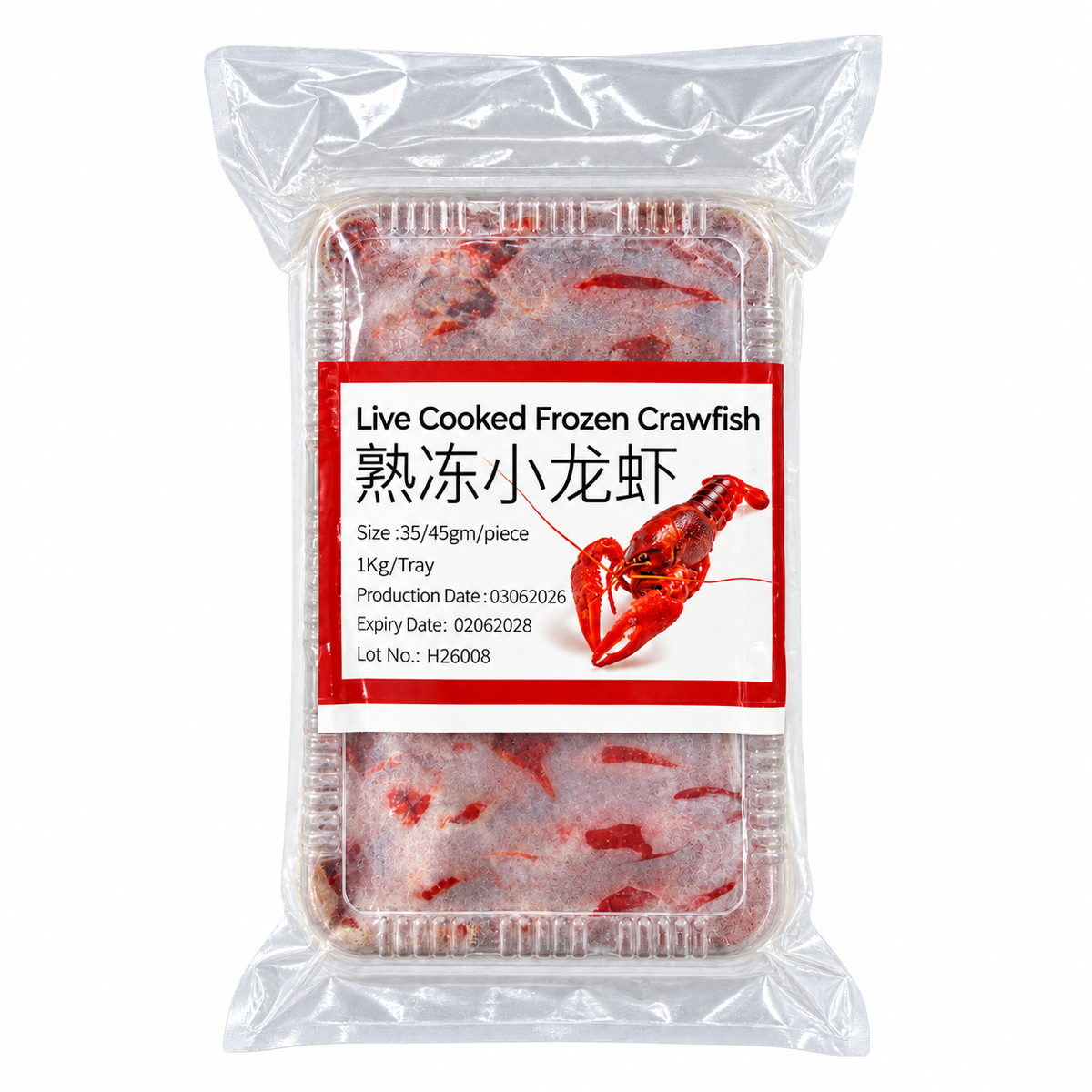 Frozen Blanched Live Crawfish Whole (1kg +/-) — product packaging on white