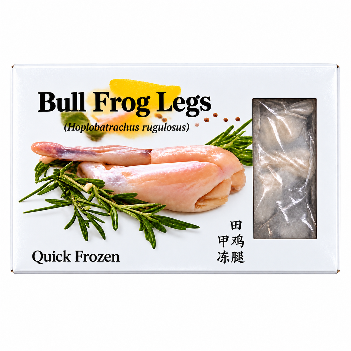 Frozen Frog Legs (1kg +/-) — product packaging on white