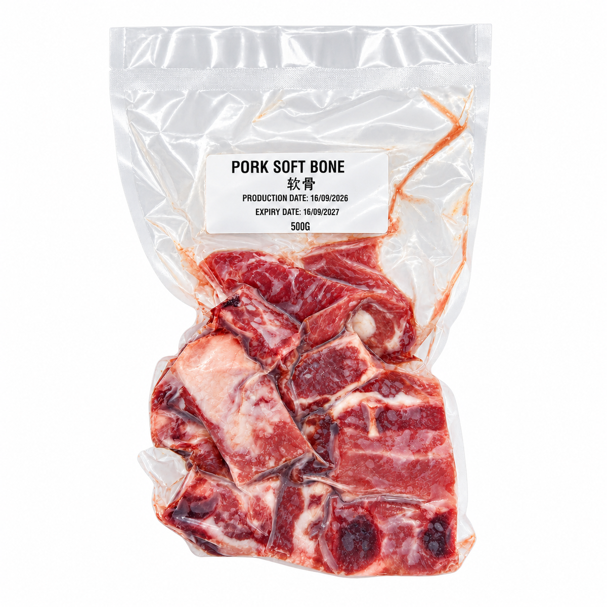 Frozen Pork Soft Bone Cut (500g +/-) — product packaging on white