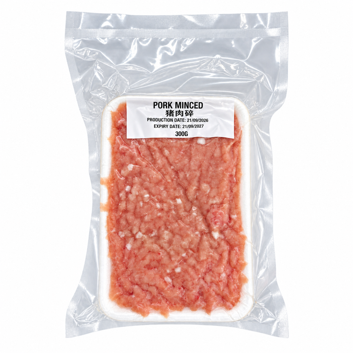 Frozen Pork Minced (300g +/-) — product packaging on white
