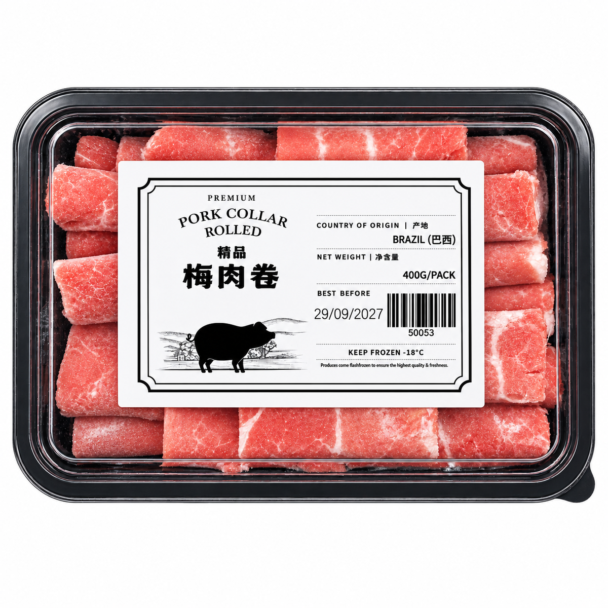 Frozen Pork Collar Roll 400g packaging