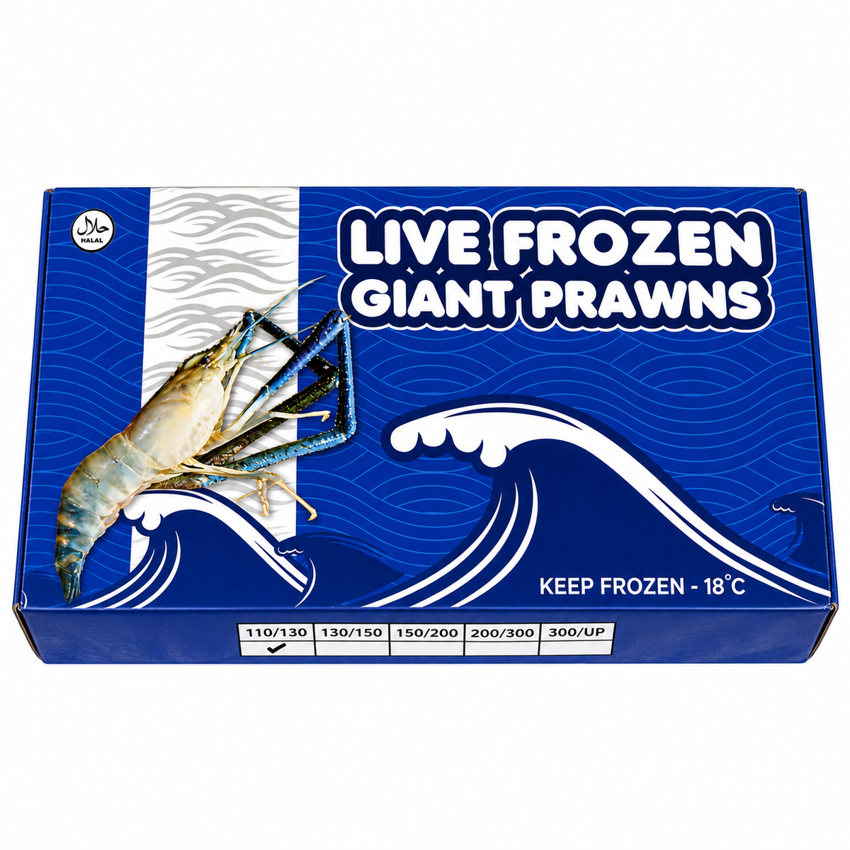 Frozen River Prawn U6 (1kg +/-) 6 pcs — product packaging on white
