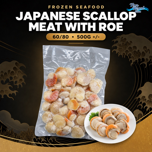 Frozen Japanese Scallop Meat with Roe 60/80 (500g +/-)
