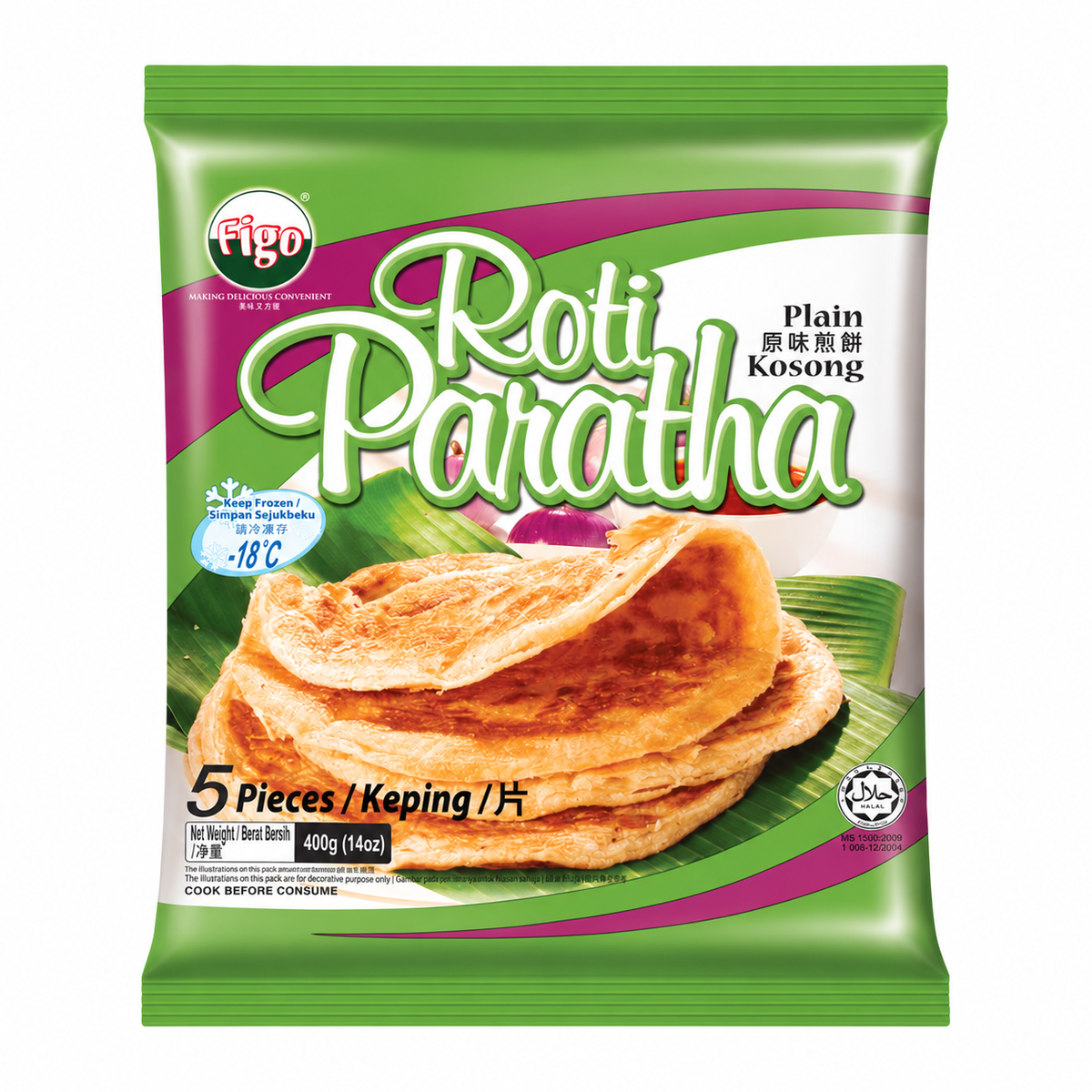 Frozen Plain Prata Paratha 5 pcs — product packaging on white