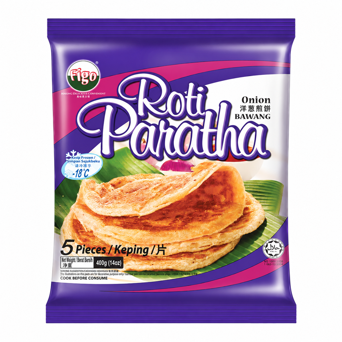 Frozen Onion Prata Paratha 5 pcs — product packaging on white