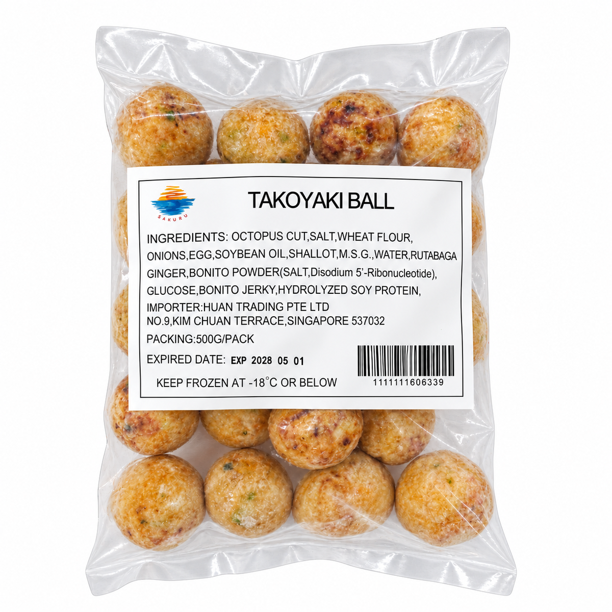 Frozen Takoyaki (500g +/-) — product packaging on white
