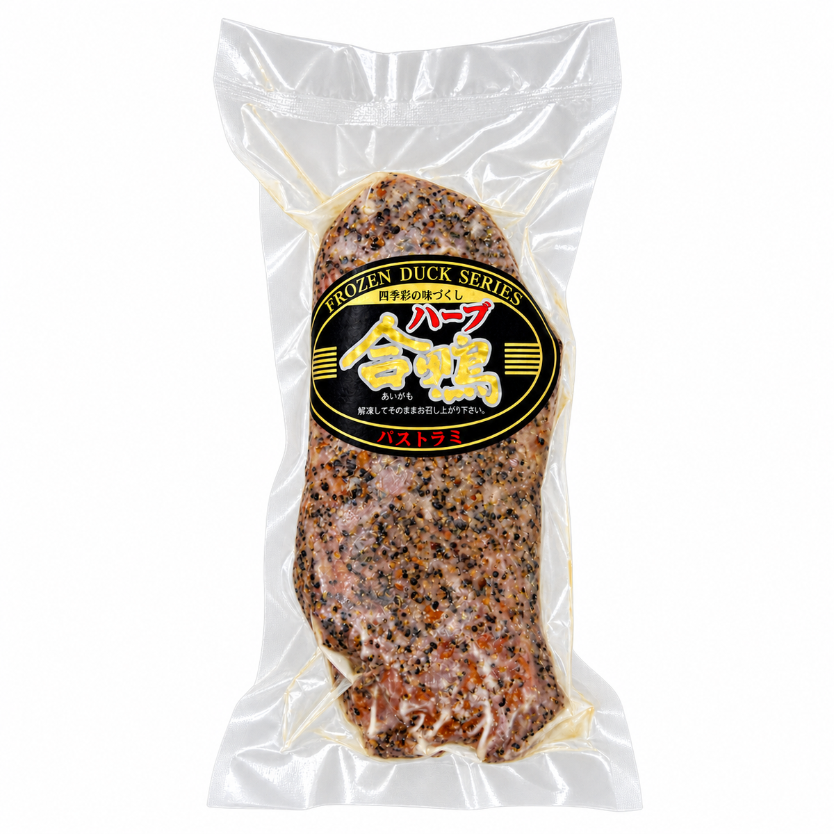 Frozen Black Pepper Smoked Duck (180g +/-) — product packaging on white