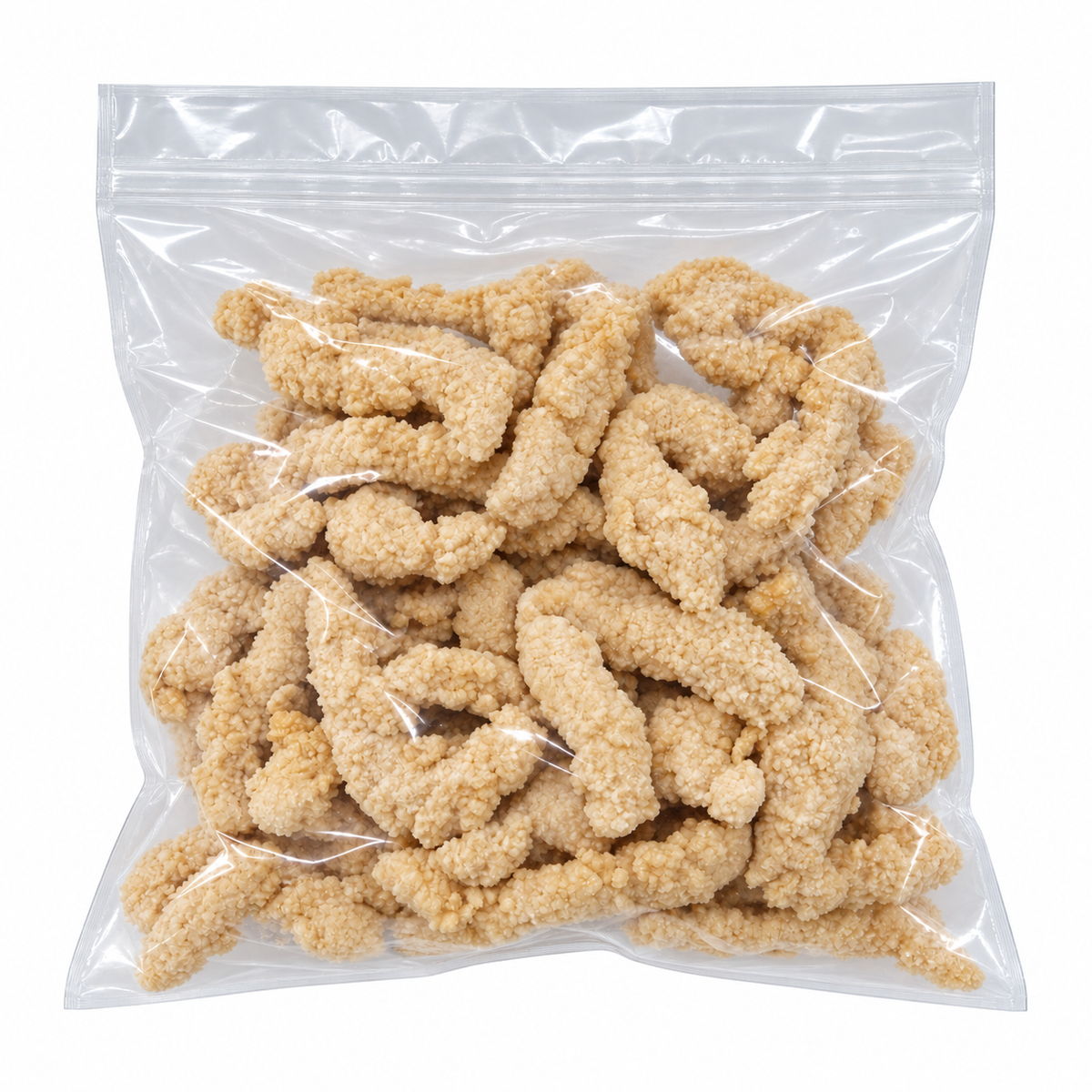 Frozen Fried Plain Chicken Strips 500g +/- — product packaging on white