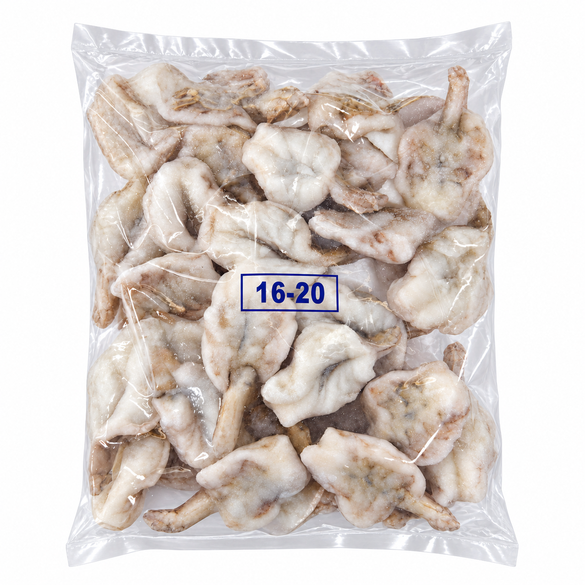 Frozen Vannamei Butterfly Prawn (16/20) 1KG +/- — product packaging on white