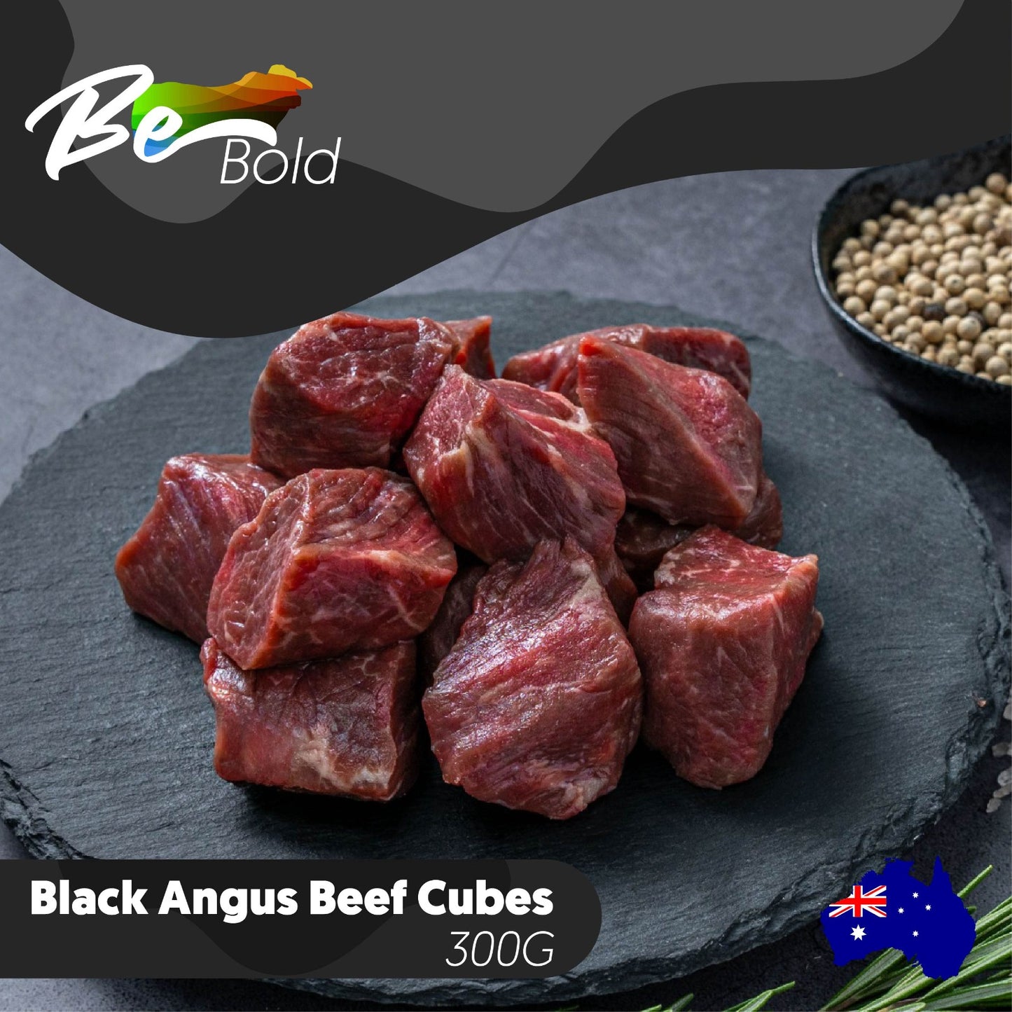 Frozen Wagyu Beef Oyster Blade MB6-7 Cubes on black slate serving plate