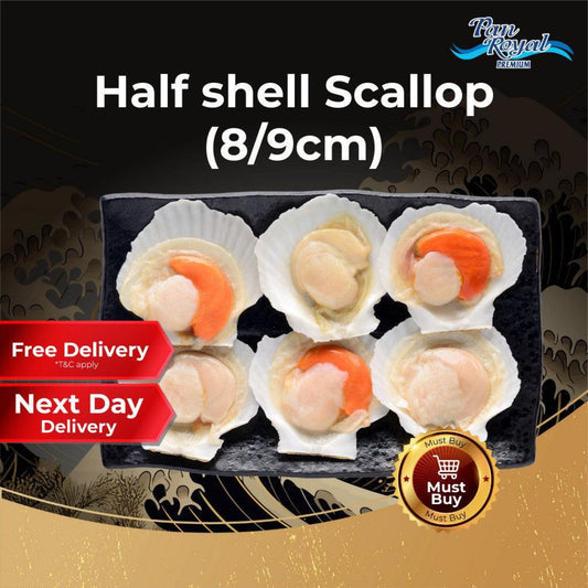 [PAN ROYAL] Frozen Half Shell Scallop 8/9cm (7 - 9 pcs)-Pan Ocean Singapore - Sea Through Us