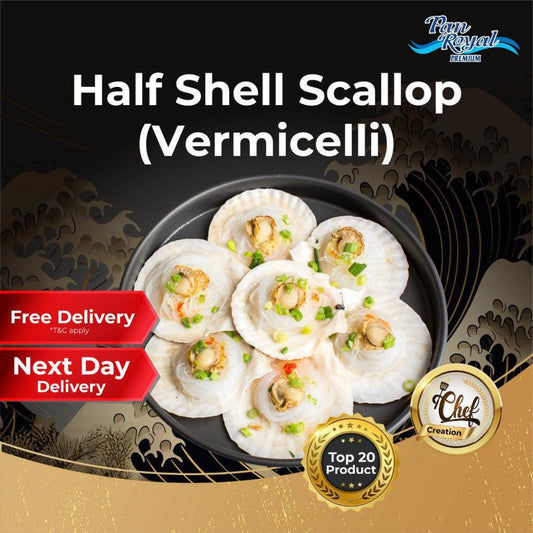 [PAN ROYAL] Frozen Half Shell Scallop with Vermicelli 6 pcs-Pan Ocean Singapore - Sea Through Us