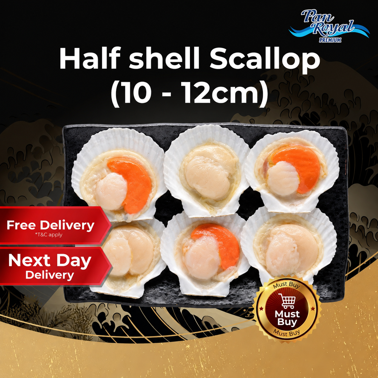 Frozen Half Shell Scallop With Roe 10 - 12cm (6 - 8 pcs) SKU SL-0021