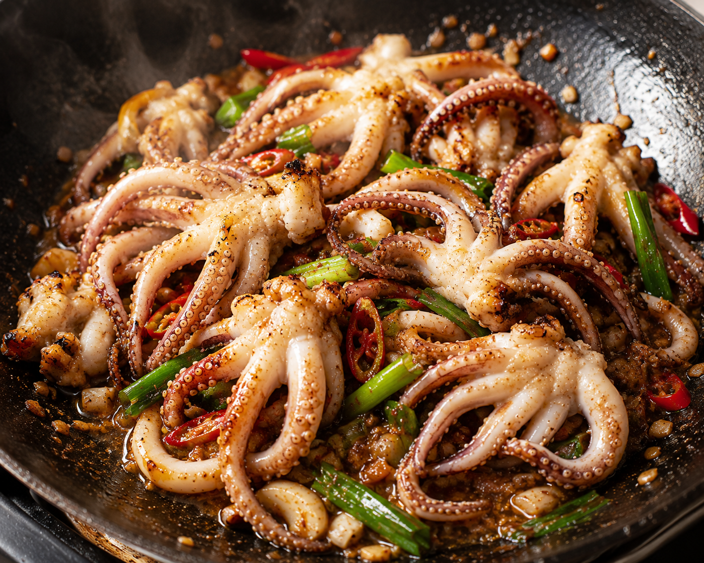 Stir fried squid tentacles
